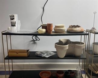 Metal shelving and plant things