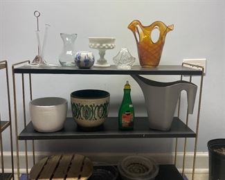 Metal shelving and plant things