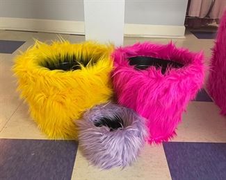 Funky handmade faux fur covered pots