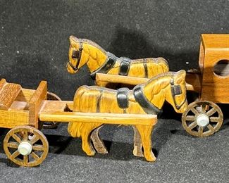 Wooden horse drawn carriage figures