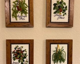 Vintage botanical crewel art embroidery set of 4