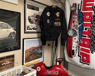 Radio Flyer Little Red Roadster, Porsche black jacket & Waltrip flag