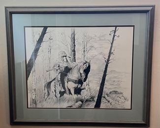 Framed western art, hunting art, military art