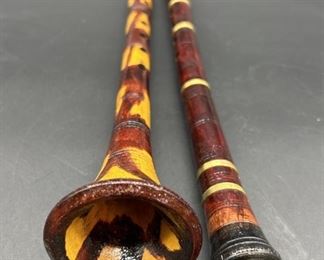 (2) Wooden Folk Music Instruments: Didgeridoo