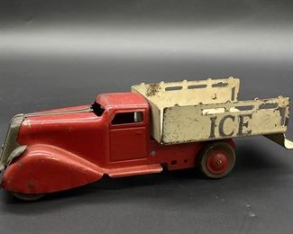 Vintage Pressed Steel Ice Delivery Stake Truck
