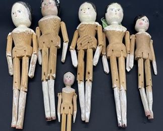 (6) Vintage Carved Peg Dolls, as pictured