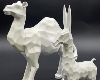 (2) White Camel & Donkey Figurines