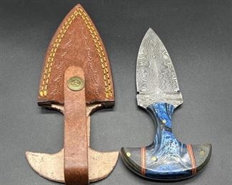 Damascus Steel Knife w/ Leather Case