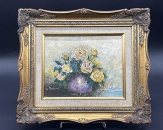 Floral Oil Painting in Ornate Gilt Gold Frame