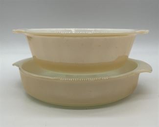 (2) Mid Century Fire King Peach Luster Casseroles