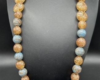  Murano Glass Beaded w/ Copper & Turquoise Flecks