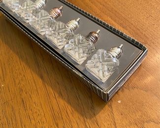 Crystal salt and pepper shakers with silver plated caps