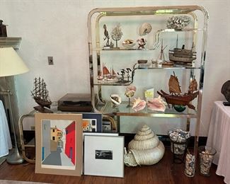 Brass and glass etagere. 