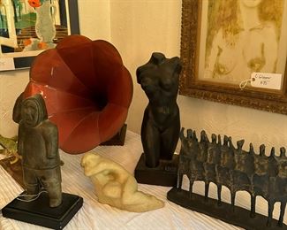 Mid century sculpture plus antique Victrola
