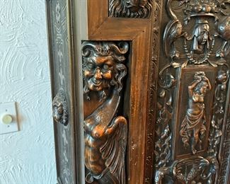 Carved Walnut Renaissance Style Bar Cabinet