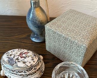 French perfume bottle, and other trinkets