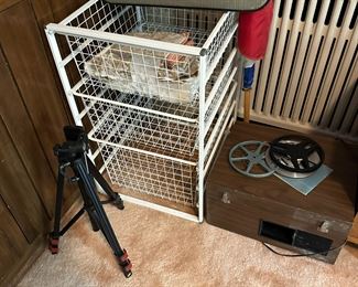 Storage, tripod, tape player
