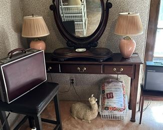 Nice dresser mirror, lamps and llama sculpture