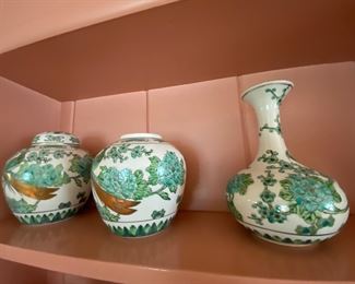 Gold Imari Hand Painted Vase, Ginger Jar and Urn