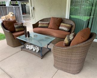 Outdoor Wicker/Woven Patio Set with 2 Chairs, Loveseat and Table