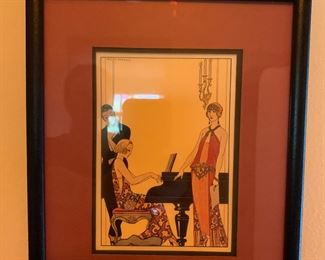 Art Deco Artwork 3 People Around Piano