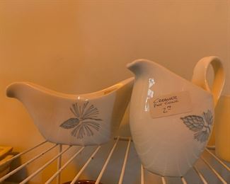 Midcentury Blue Pinecone Gravy Boat and Creamer