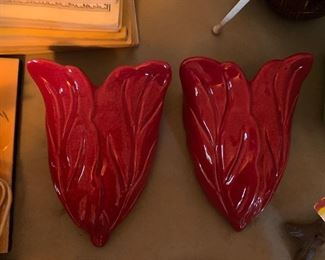 Vintage 1950's Red Wall Planters