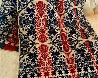 1800's Antique Jacquard Coverlet, Early Americana Hand Loomed Lap Blanket