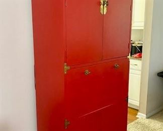 Vintage Red Cabinet & Bar