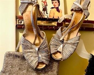 Vintage Dancing Shoes, Silver Beaded Purse & a book - "Facts of Life and Love for Teenagers"