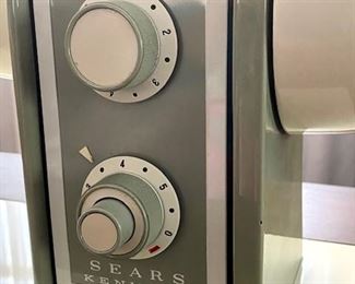 Vintage Wooden Sewing Machine Cabinet, Stool and Sears Kenmore Sewing Machine