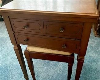 Vintage Wooden Sewing Machine Cabinet, Stool and Sears Kenmore Sewing Machine