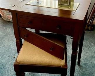 Vintage Wooden Sewing Machine Cabinet, Stool and Sears Kenmore Sewing Machine