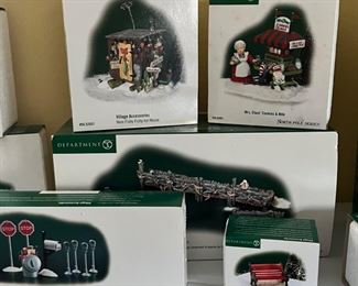 Here Fishy Fishy Ice House, Mrs Claus Cookies & Milk,  SV Utility Accessories, Red Wrought Iron Park Bench,  Wooden Pier, Department 56 