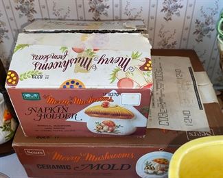 Merry Mushroom decor in boxes