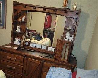 chunky wood style bedroom suite,  bed, night stand, dresser with topper 