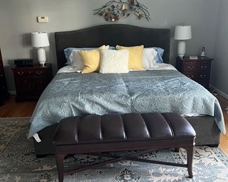 King Size Sleep Number Bed, Havertey’s transitional bench. Pennsylvania house, side tables.