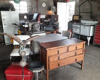 Antique oak chest with mirror (not shown), weather vane