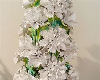Italian ceramic flower topiary sculpture 19.5” tall