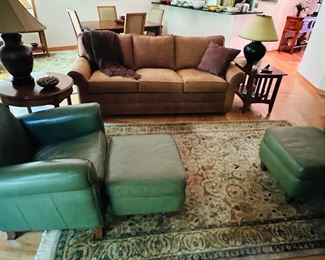 Ethan Allen leather three-cushion sofa