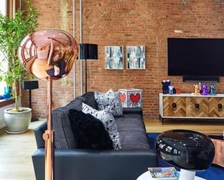 Tom Dixon Melt floor lamp, Kieth Herring Ottomans. 