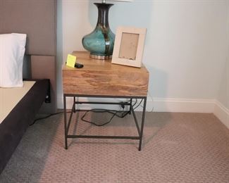 A PAIR of  West Elm End Tables with Drawer  Industrial Mango Wood & Steel