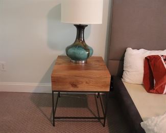 A PAIR of  West Elm End Tables with Drawer  Industrial Mango Wood & Steel