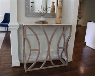 Gabby Helen White Marble Top Beige Oak Base Rectangular Console Table