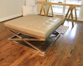 Leather Tufted Ottoman on Chrome Frame 