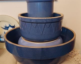 Antique blue stoneware bowls