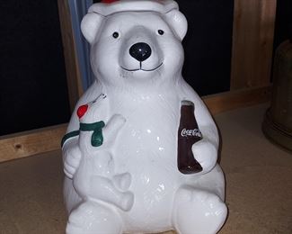 Vintage Coke Christmas Bear cookie jar