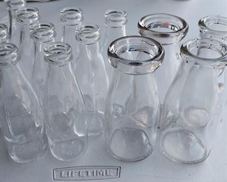 Vintage pint and half pint glass milk bottles