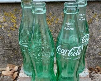 Vintage green glass Coke bottles