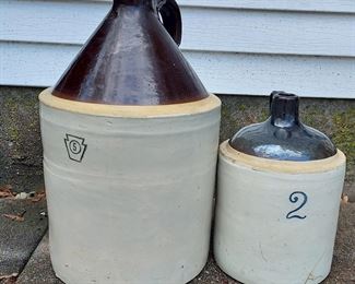 Antique Stoneware Crock Jug, 5 and 2 Gallon